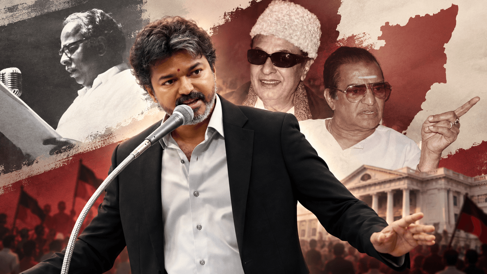 അണ്ണാ, എം.ജി.ആർ, എൻ.ടി.ആർ, വിജയ്: ദക്ഷിണേന്ത്യയിലെ രാഷ്ട്രീയ അതികായന്മാർക്കൊപ്പം സ്വയം അടയാളപ്പെടുത്തി ടി.വി.കെ അധ്യക്ഷൻ