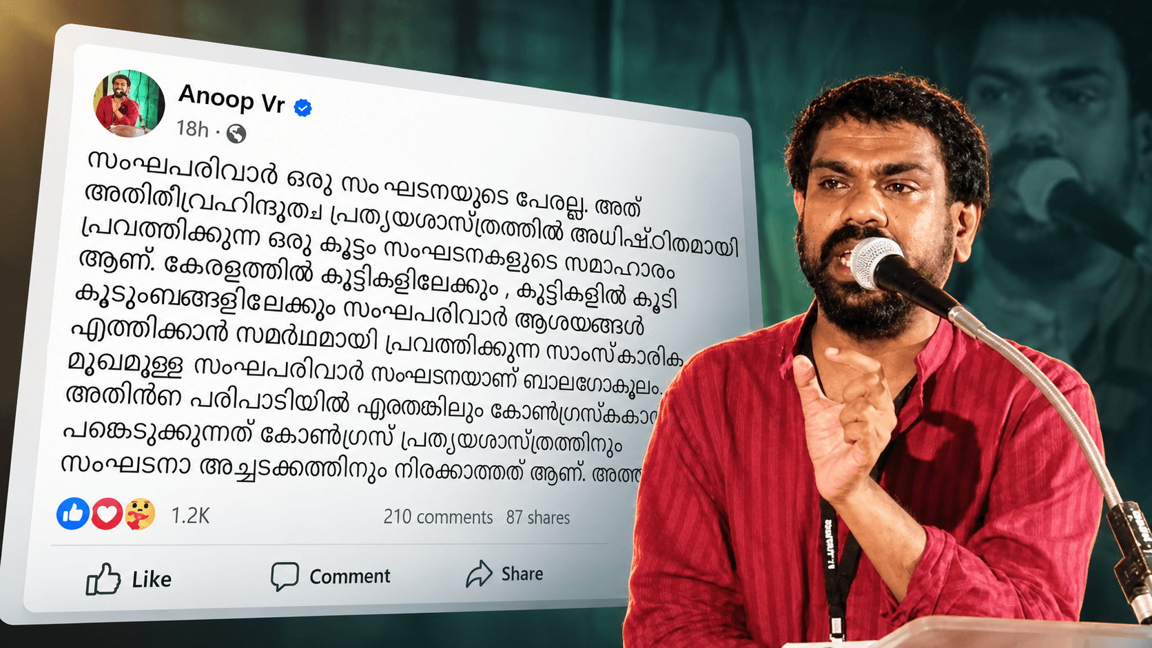 ബാലഗോകുലത്തിന്റെ പരിപാടികളിൽ കോൺഗ്രസുകാർ പങ്കാളികളാകുന്നത് അംഗീകരിക്കാനാകില്ല; അച്ചടക്ക നടപടി ആവശ്യപ്പെട്ട് അനൂപ് വി.ആർ