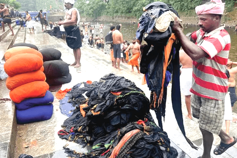 പമ്പയിൽ വസ്ത്രം ഉപേക്ഷിക്കുന്നത് ആചാരമല്ല, ദുരാചാരം; കർപ്പൂരം കത്തിക്കുന്നതും പ്ലാസ്റ്റിക് ഷാംപൂ സാഷെകളും ഒഴിവാക്കണമെന്ന് ദേവസ്വം ബോർഡ് പ്രസിഡന്റ് കെ. ജയകുമാർ